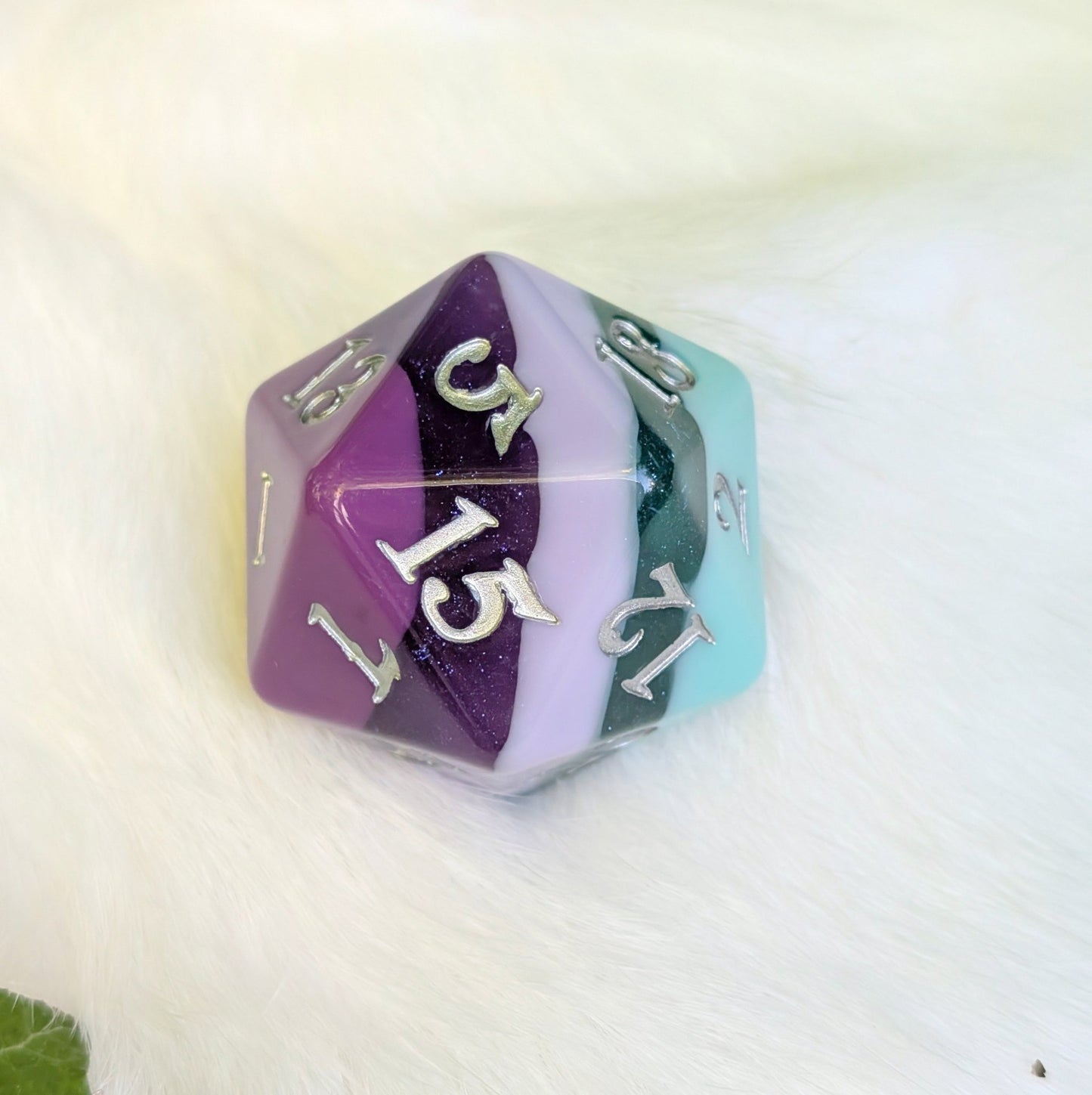 Large D20 Fae Dragon – Oversized Purple & Teal Resin Die for DnD | Fennek & Finch Dice Sets & Games Fennek and Finch