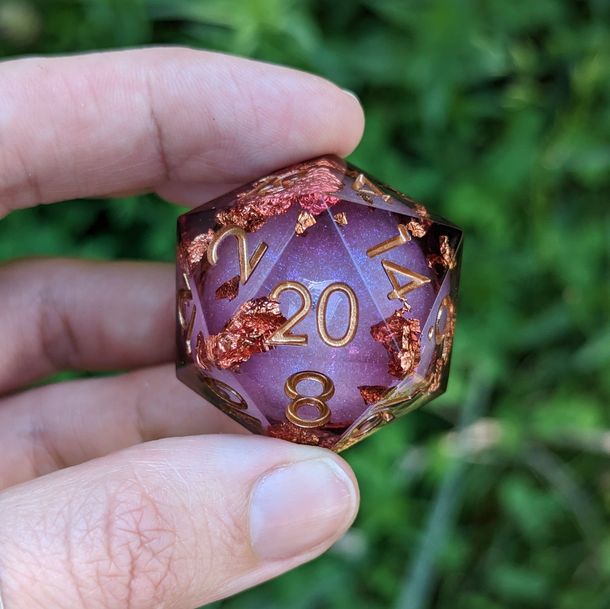 Large D20 - Liquid Core Burgundy and Copper