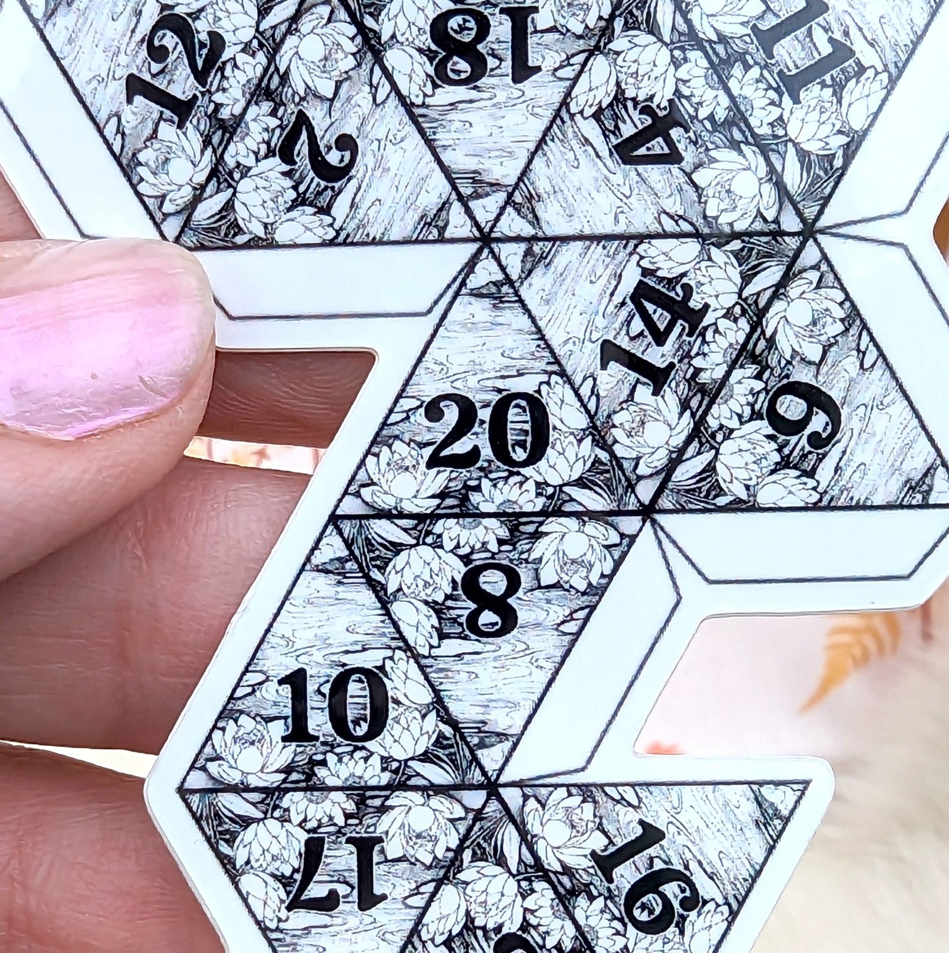 Lily Pad D20 2D Sticker – 4" x 2.5" Black White Water Vinyl Decal - Fennek and Finch