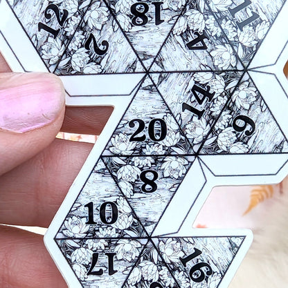 Lily Pad D20 2D Sticker – 4" x 2.5" Black White Water Vinyl Decal - Fennek and Finch