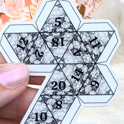 Lily Pad D20 2D Sticker – 4" x 2.5" Black White Water Vinyl Decal - Fennek and Finch