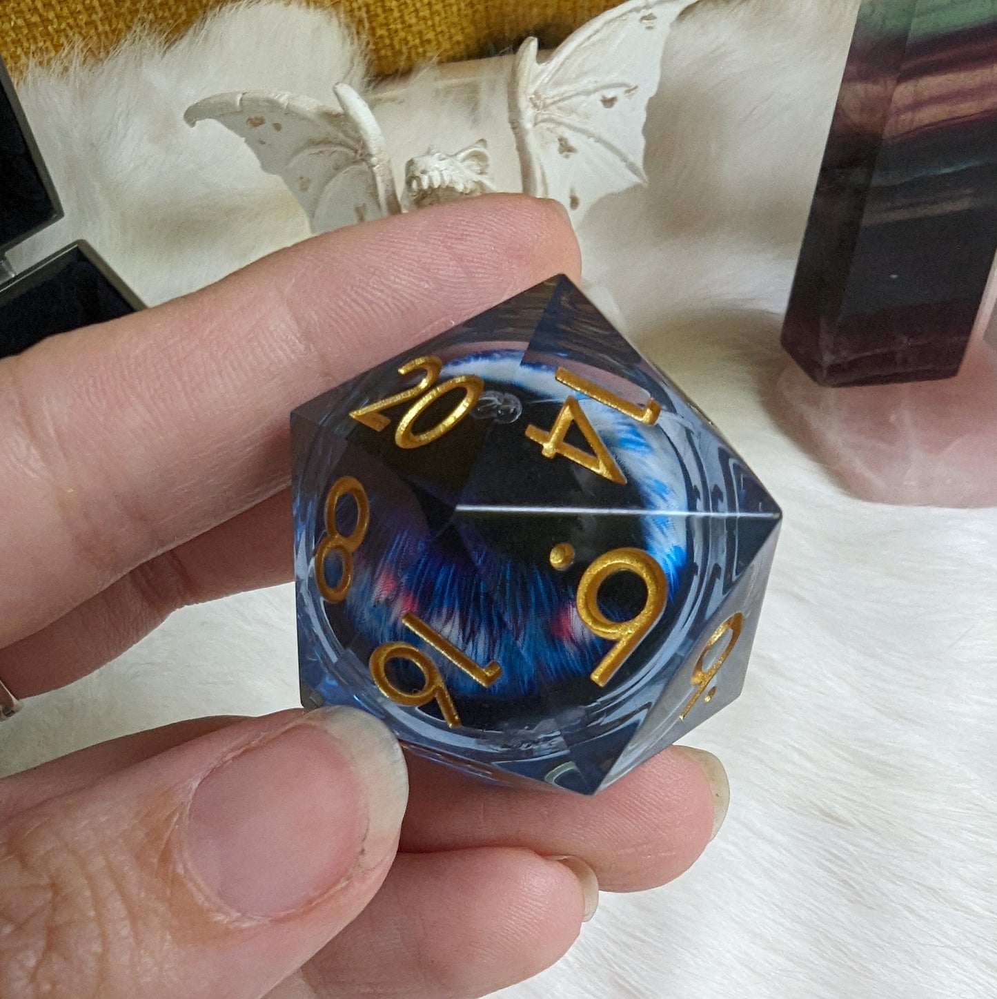 Liquid Core Eye Large D20- Blue with Gold Font