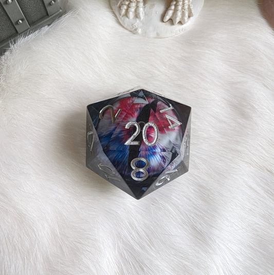 Liquid Core Eye Large D20 White Red Blue – 1.5" Moving Eye DnD Die - Fennek and Finch