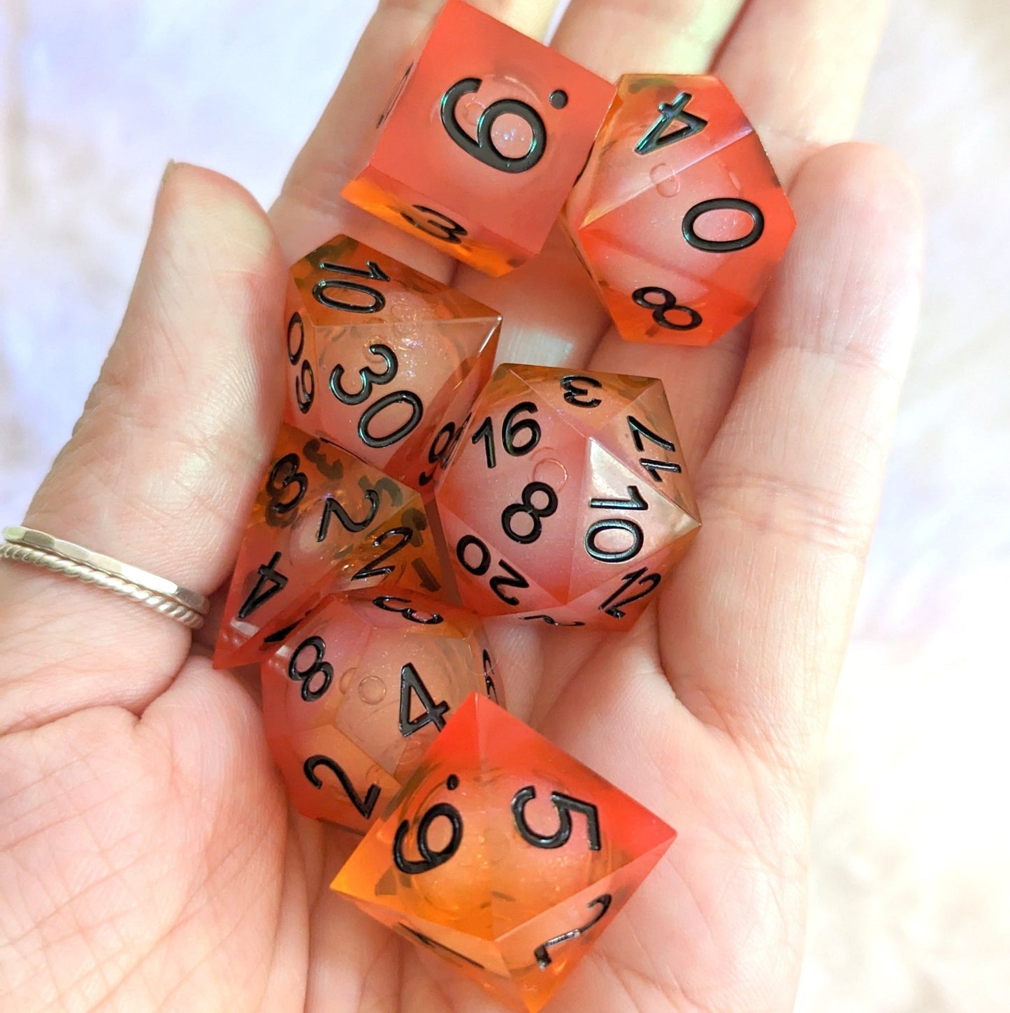 Liquid Fire Dice Set | Red and Orange Liquid Core Sharp Edge DnD Dice | Fennek & Finch - Fennek and Finch