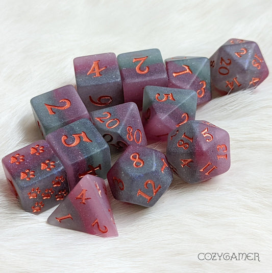 Matte Fluorite Dice Set – 12-Piece Rainbow Layered DnD Dice with Paw D6 | Fennek & Finch (Copy) Dice Sets & Games Fennek & Finch
