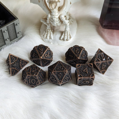 Metal Gears Dice Set Bronze – 7 - Piece Clockwork Zinc Alloy DnD Dice - Fennek and Finch