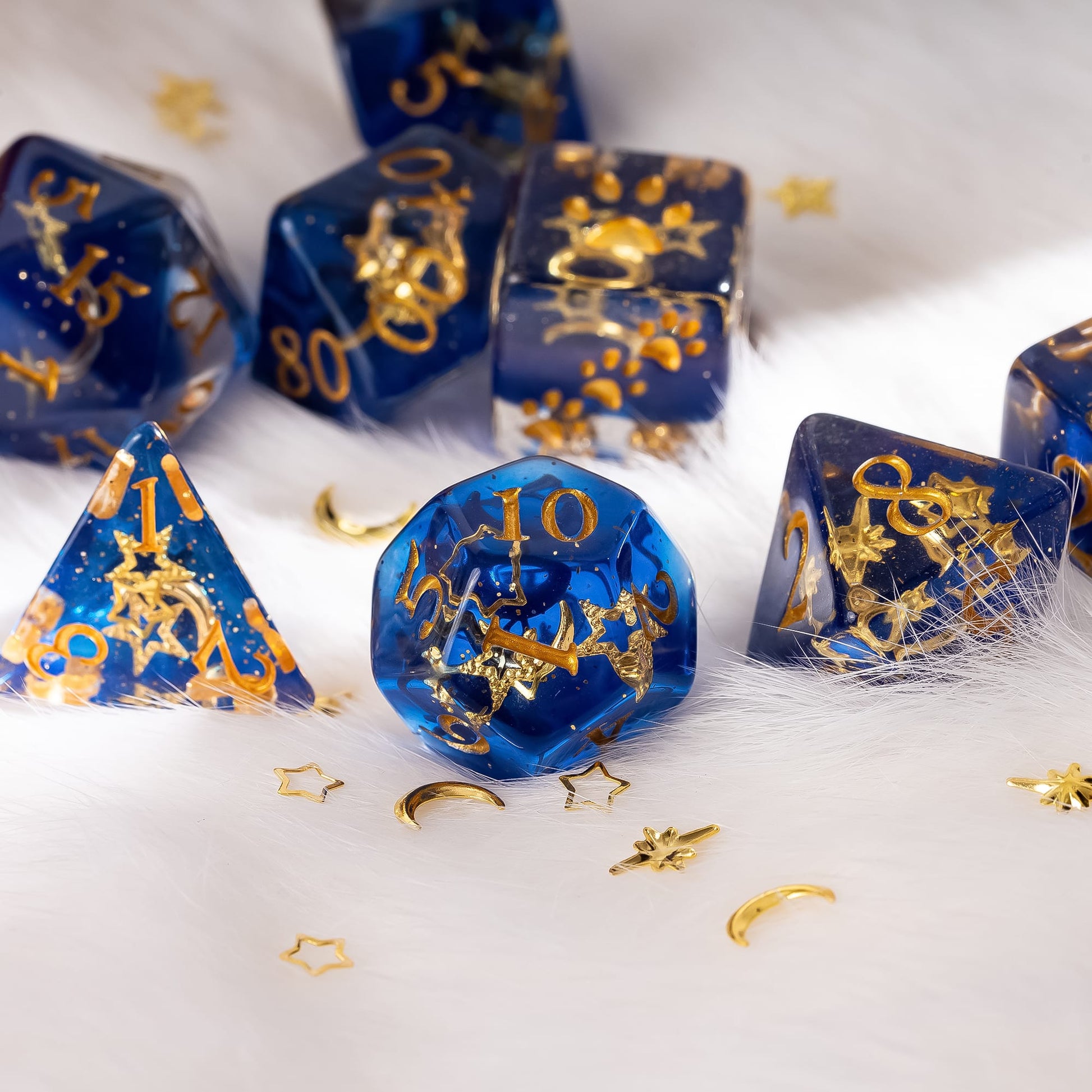 Moon and Stars Dice Set – 8-Piece Glittering Night Sky | Fennek & Finch Dice sets Fennek and Finch