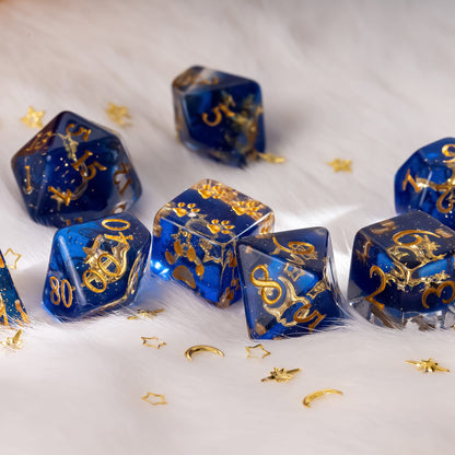 Moon and Stars Dice Set – 8-Piece Glittering Night Sky | Fennek & Finch Dice sets Fennek and Finch