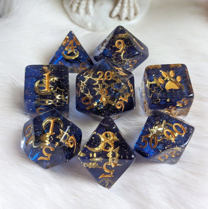 Moon and Stars Dice Set – 8-Piece Glittering Night Sky | Fennek & Finch Dice sets Fennek and Finch