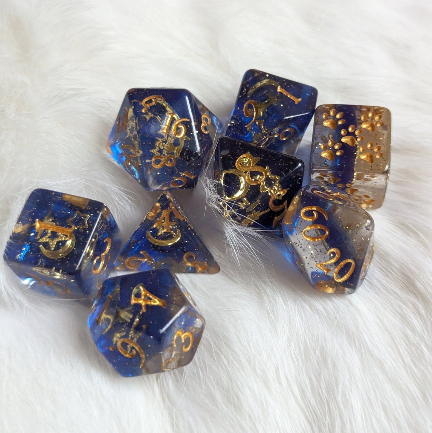 Moon and Stars Dice Set – 8-Piece Glittering Night Sky | Fennek & Finch Dice sets Fennek and Finch
