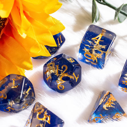 Moon and Stars Dice Set – 8-Piece Glittering Night Sky | Fennek & Finch Dice sets Fennek and Finch