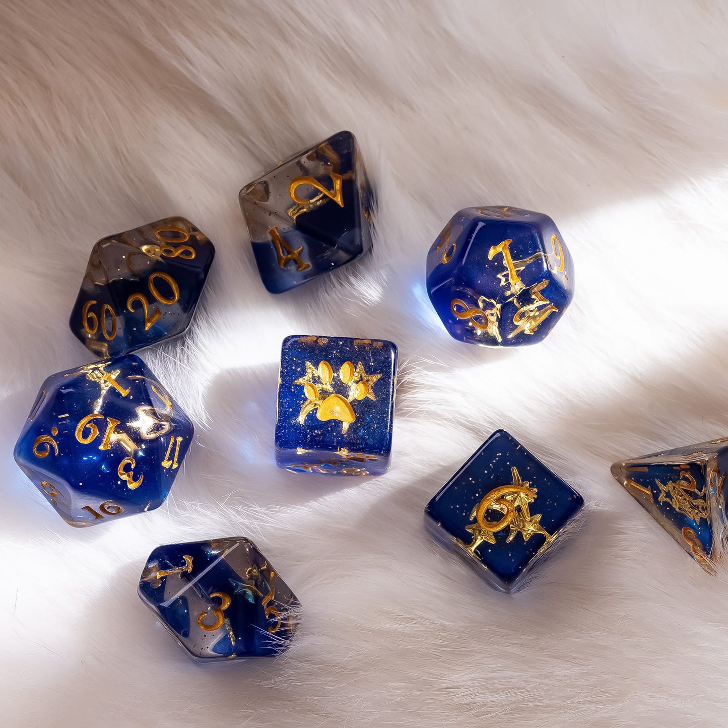 Moon and Stars Dice Set – 8-Piece Glittering Night Sky | Fennek & Finch Dice sets Fennek and Finch