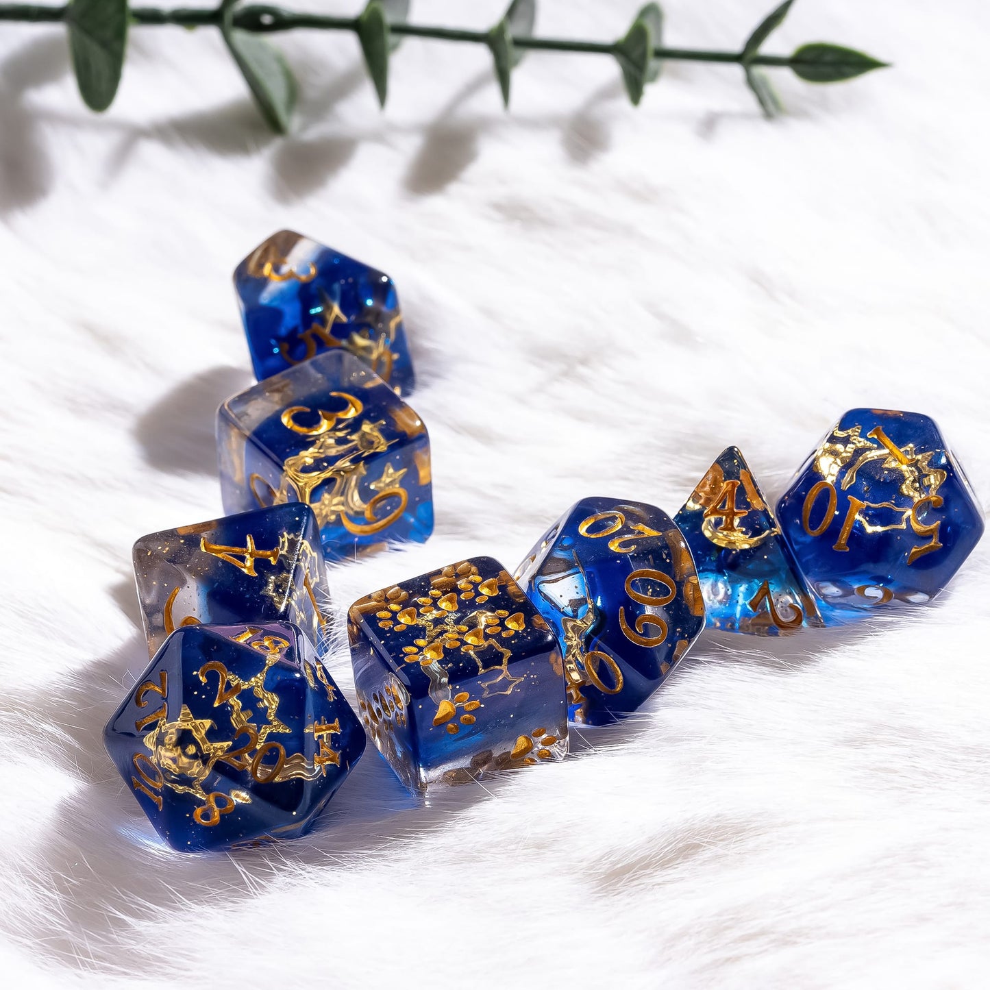 Moon and Stars Dice Set – 8-Piece Glittering Night Sky | Fennek & Finch Dice sets Fennek and Finch
