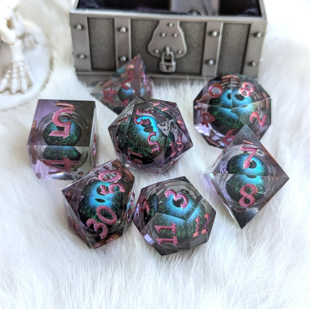 Liquid Core Dice Sets: Swirling Glitter TTRPG Dice - Fennek and Finch