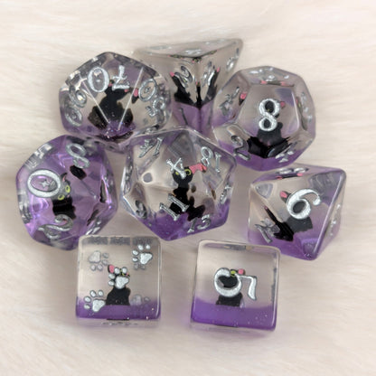 Mystic Familiar Black Cat Dice Set. 8 Piece Animal Themed Dice Set - Fennek and Finch