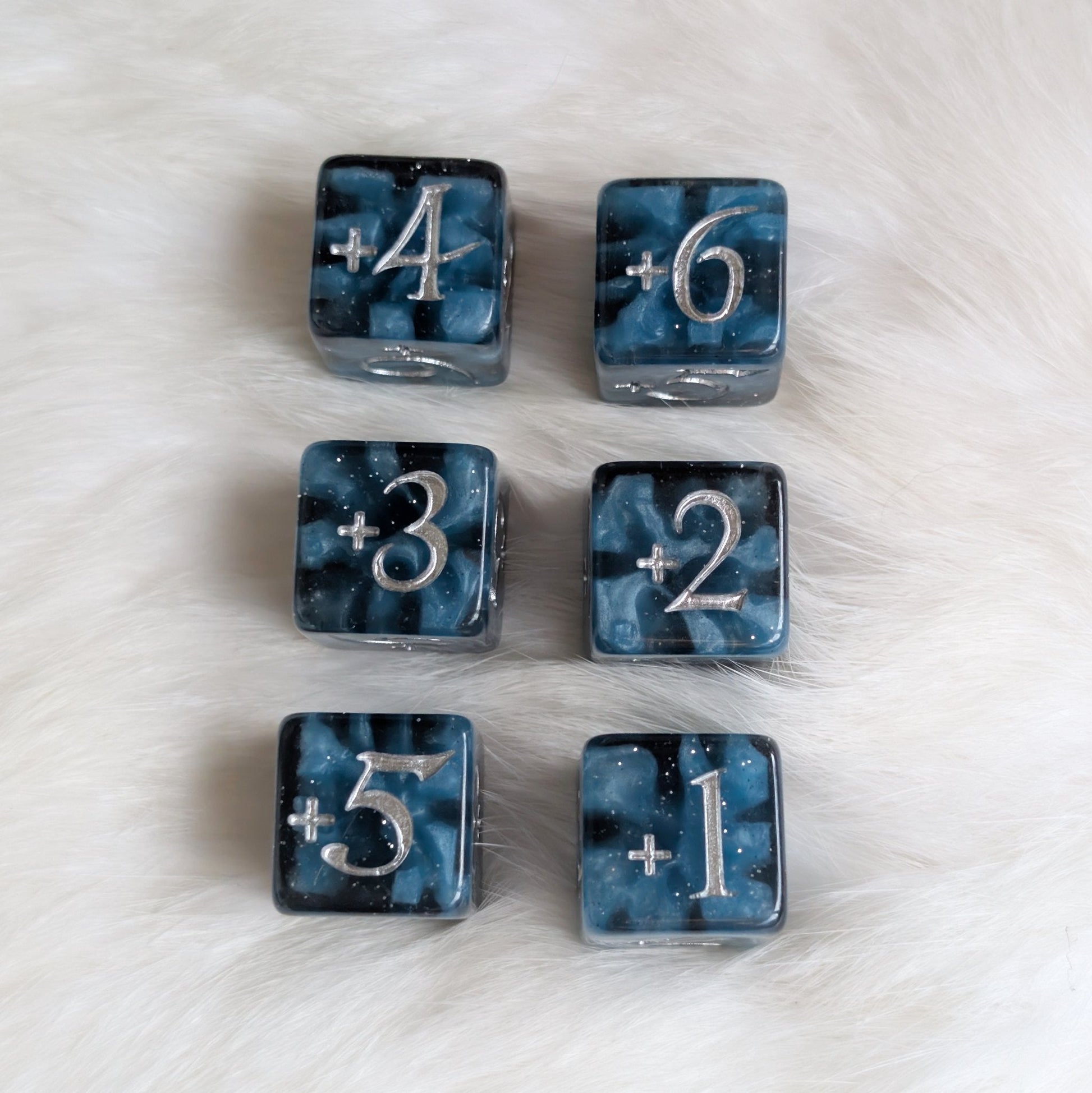 Mystic Mind - Black Blue 6 D6 Positive Counters Dice Fennek and Finch