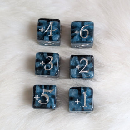 Mystic Mind - Black Blue 6 D6 Positive Counters Dice Fennek and Finch