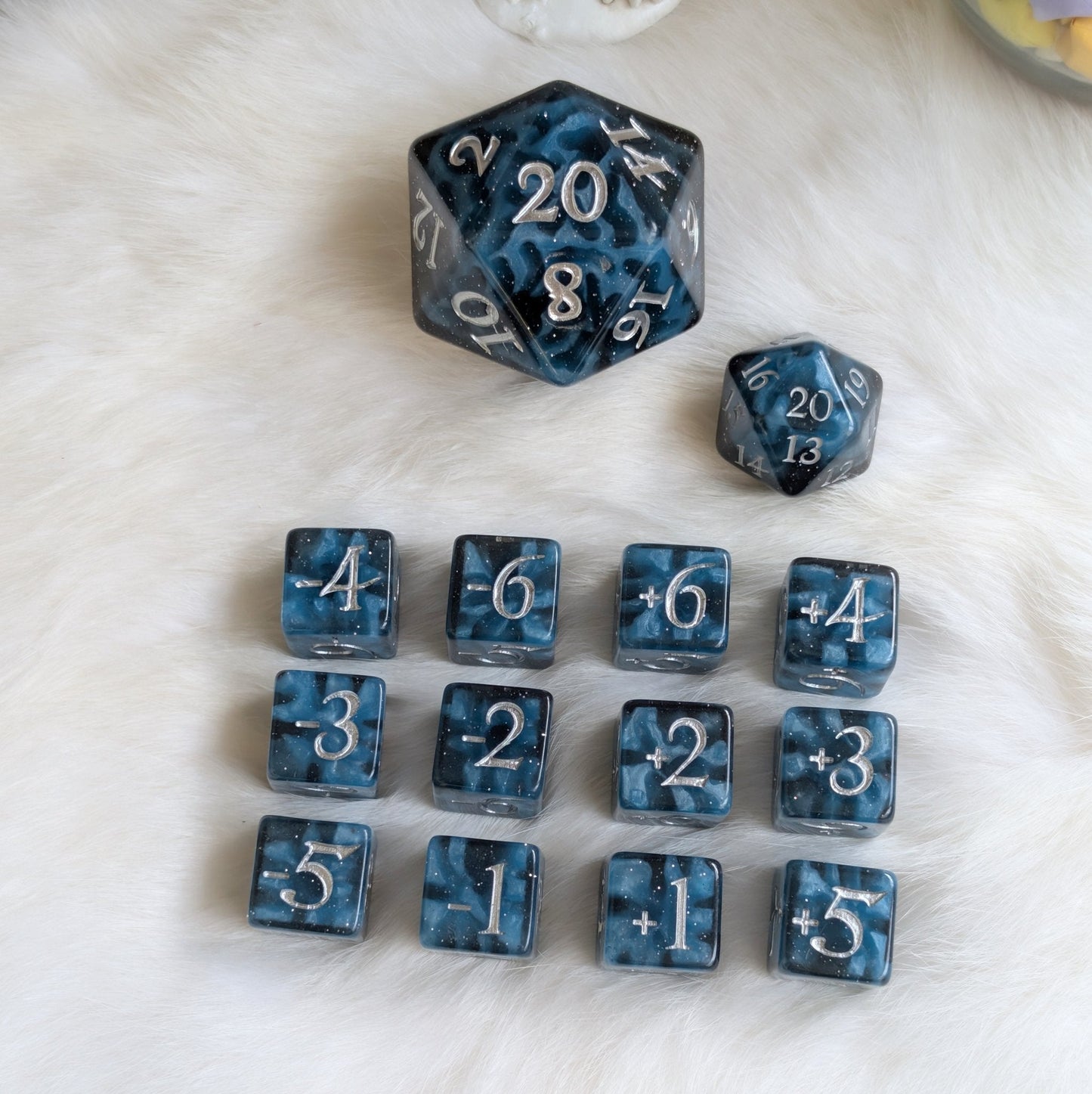 Mystic Mind - Black Blue 6 D6 Positive Counters Dice Fennek and Finch