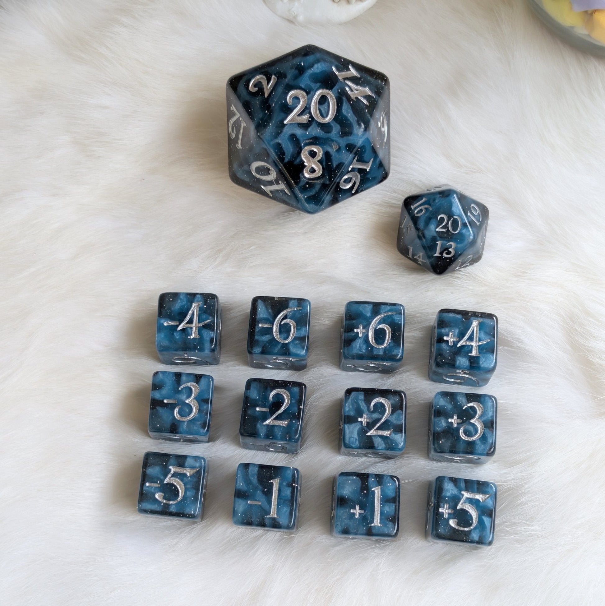 Mystic Mind - Black Blue 6 D6 Positive Counters Dice Fennek and Finch