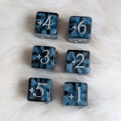 Mystic Mind - Black Blue 6 D6 Positive Counters Dice Fennek and Finch