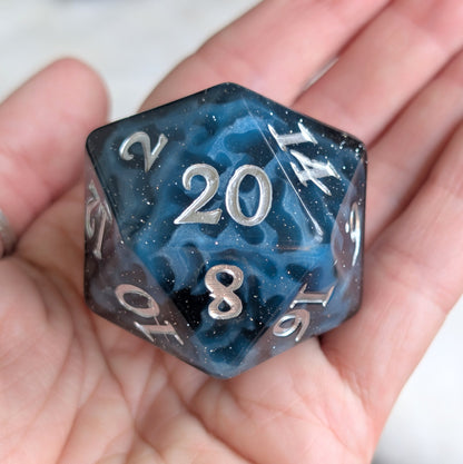Mystic Mind - Black Blue Large D20 Dice Fennek and Finch