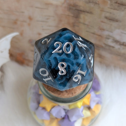 Mystic Mind - Black Blue Large D20 Dice Fennek and Finch