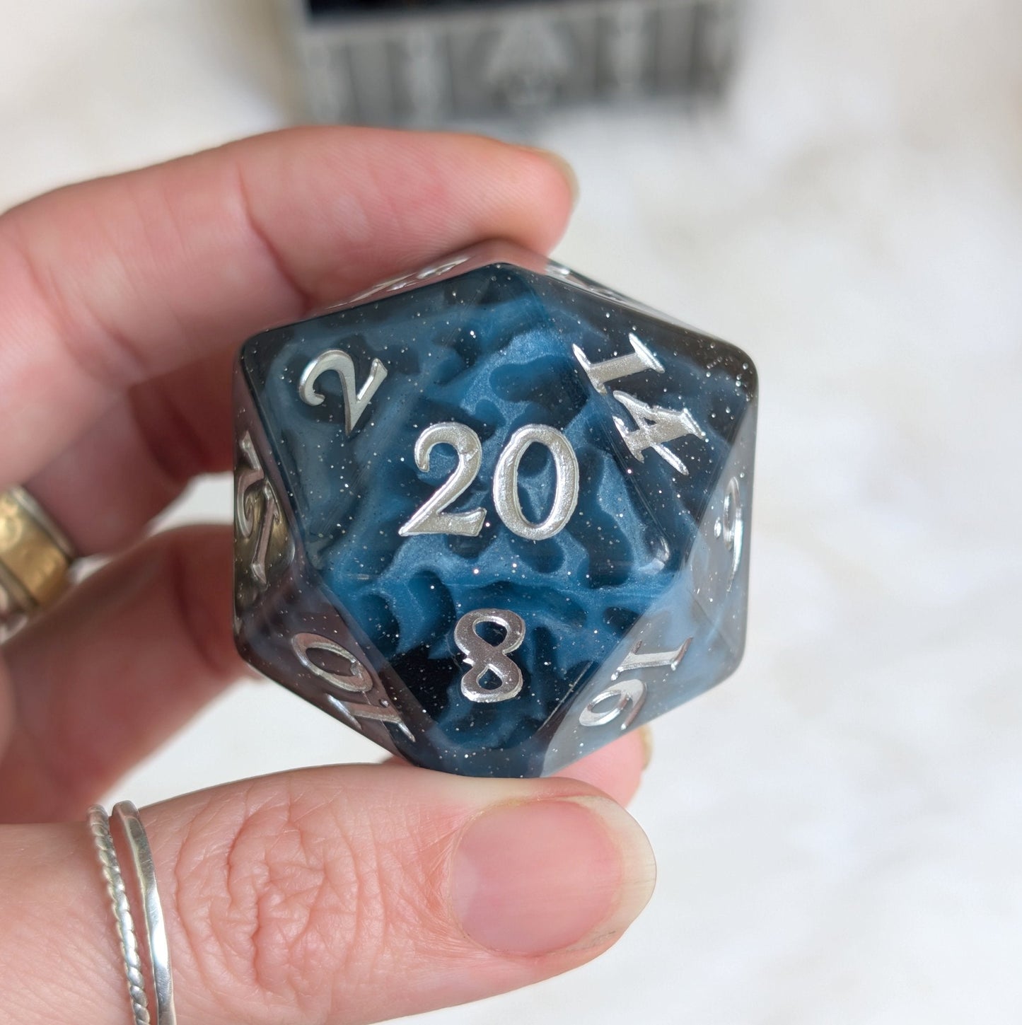 Mystic Mind - Black Blue Large D20 Dice Fennek and Finch