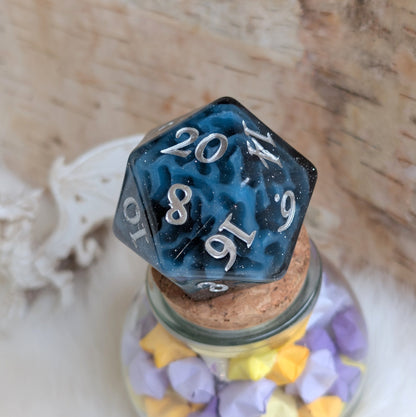 Mystic Mind - Black Blue Large D20 Dice Fennek and Finch