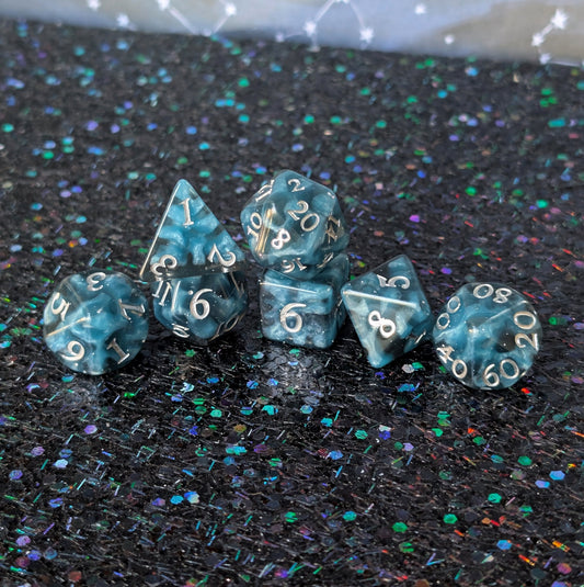 Mystic Mind - Black Blue Resin Dice Set (7 - Piece) - Fennek and Finch