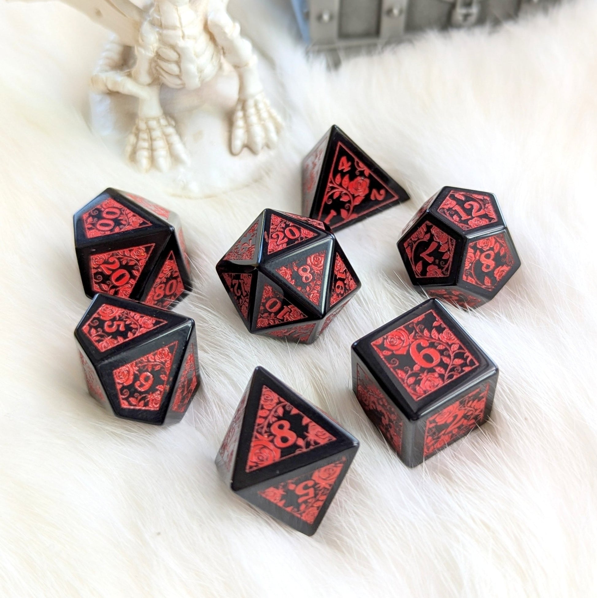 Obsidian Rose Vine Gemstone Dice Set Dice Sets & Games Fennek and Finch