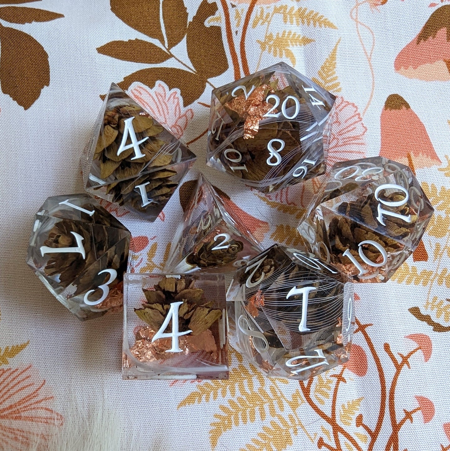 Pine Cone and Feather Wisp Dice Set