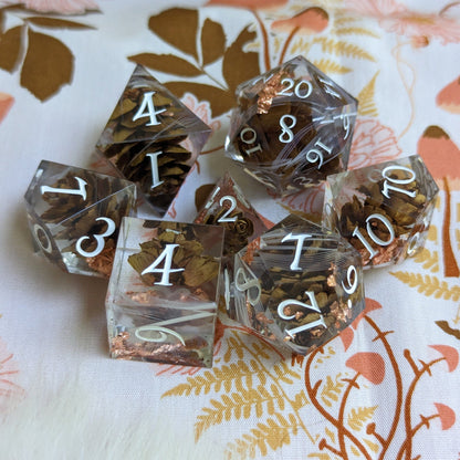 Pine Cone and Feather Wisp Dice Set
