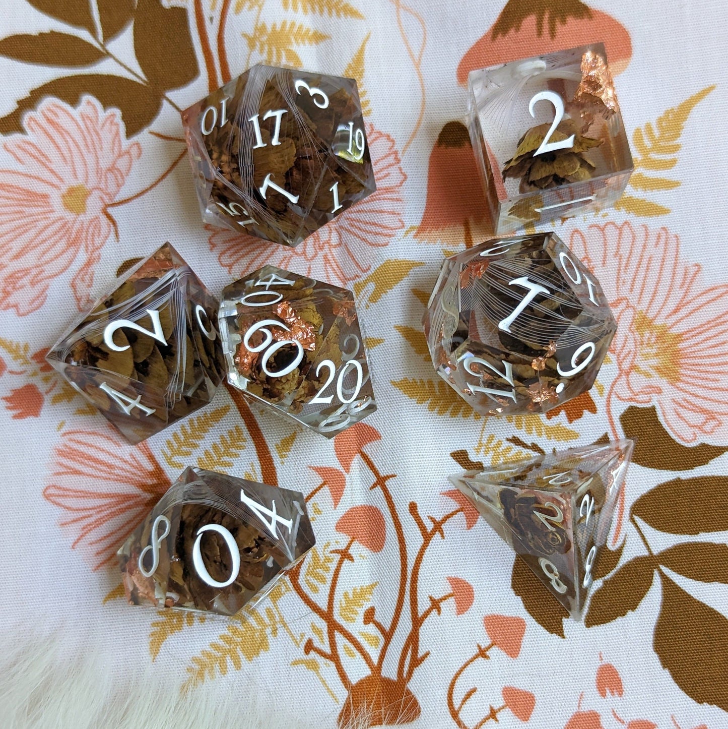 Pine Cone and Feather Wisp Dice Set