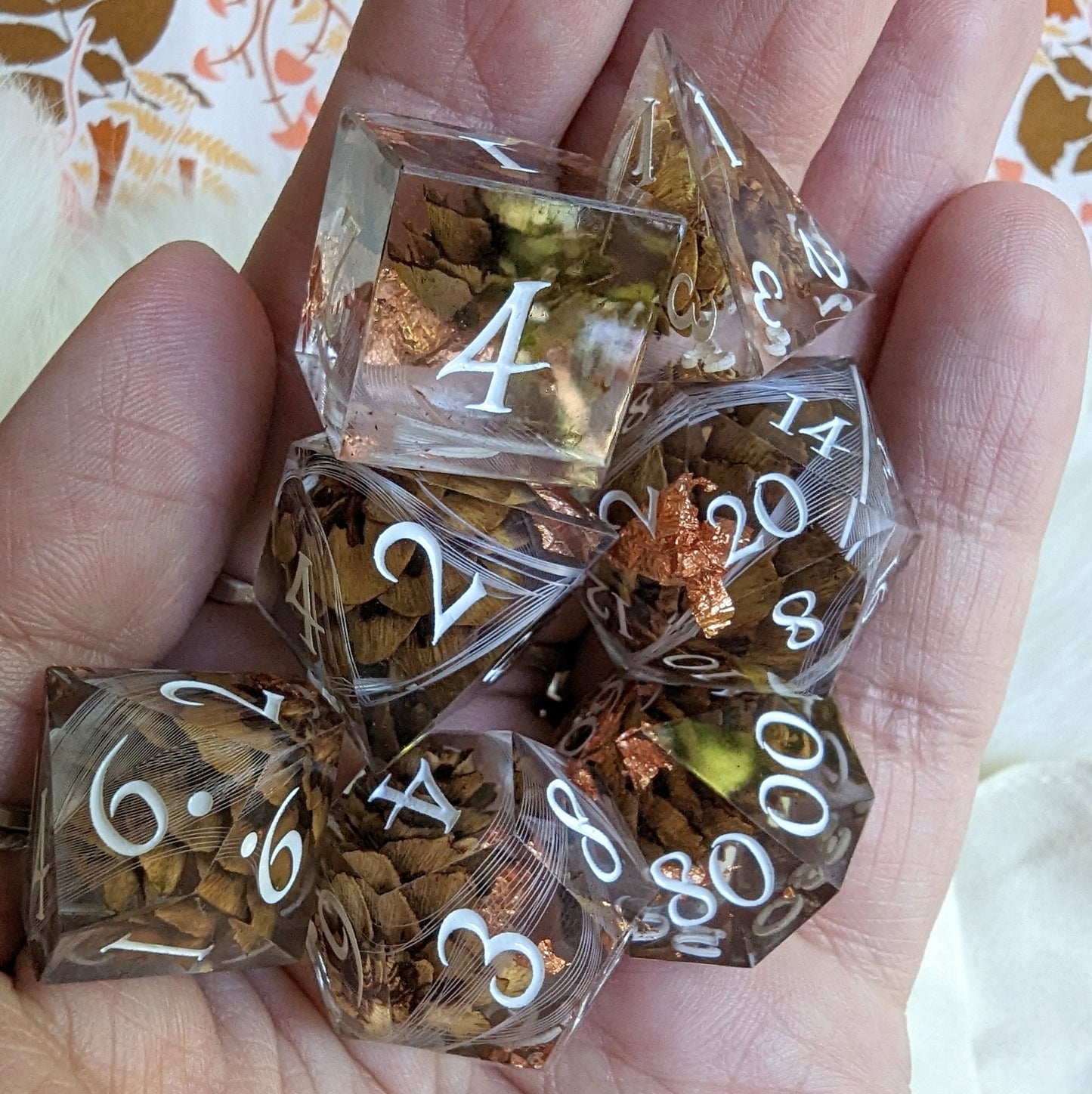 Pine Cone and Feather Wisp Dice Set