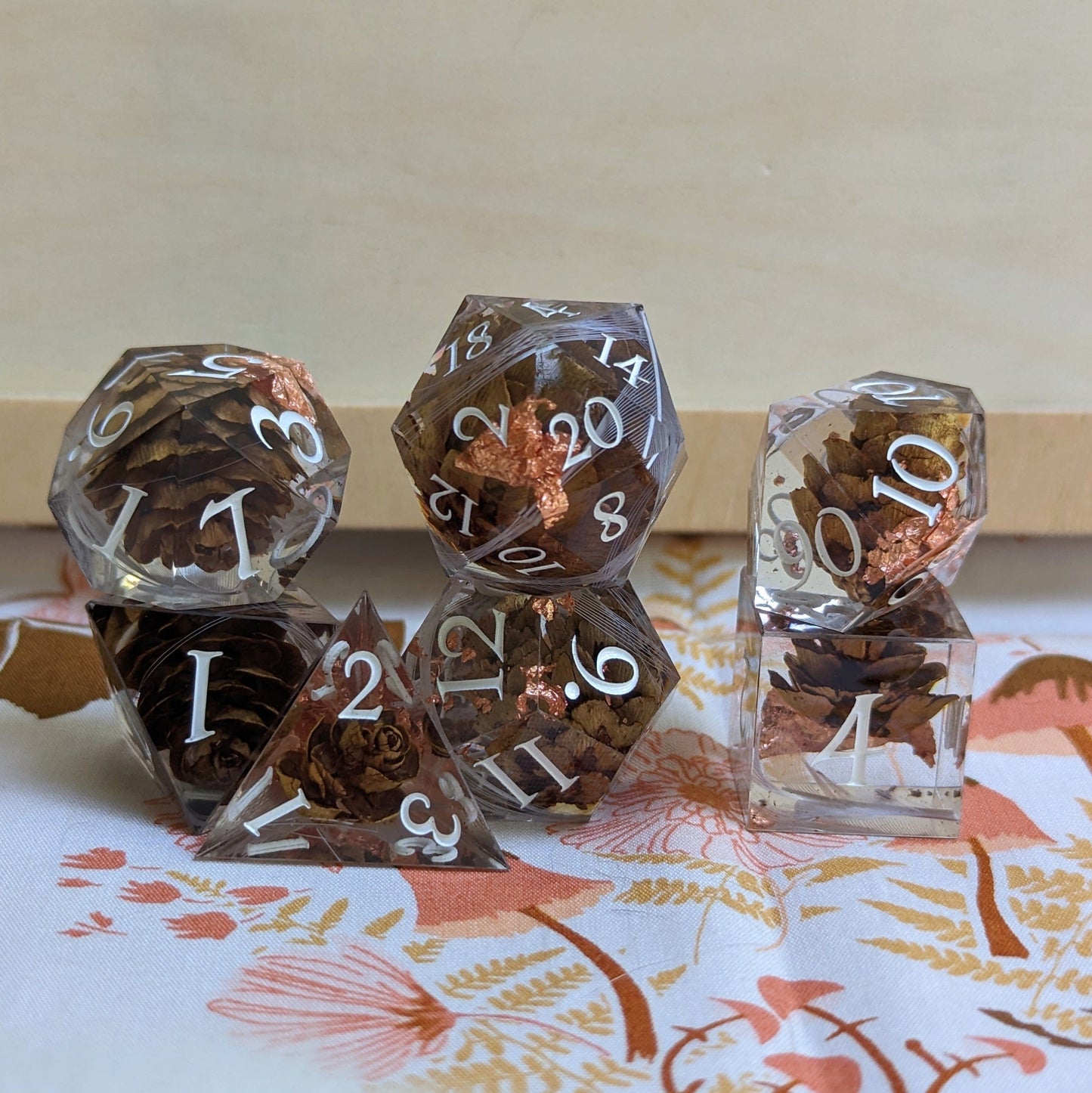 Pine Cone and Feather Wisp Dice Set