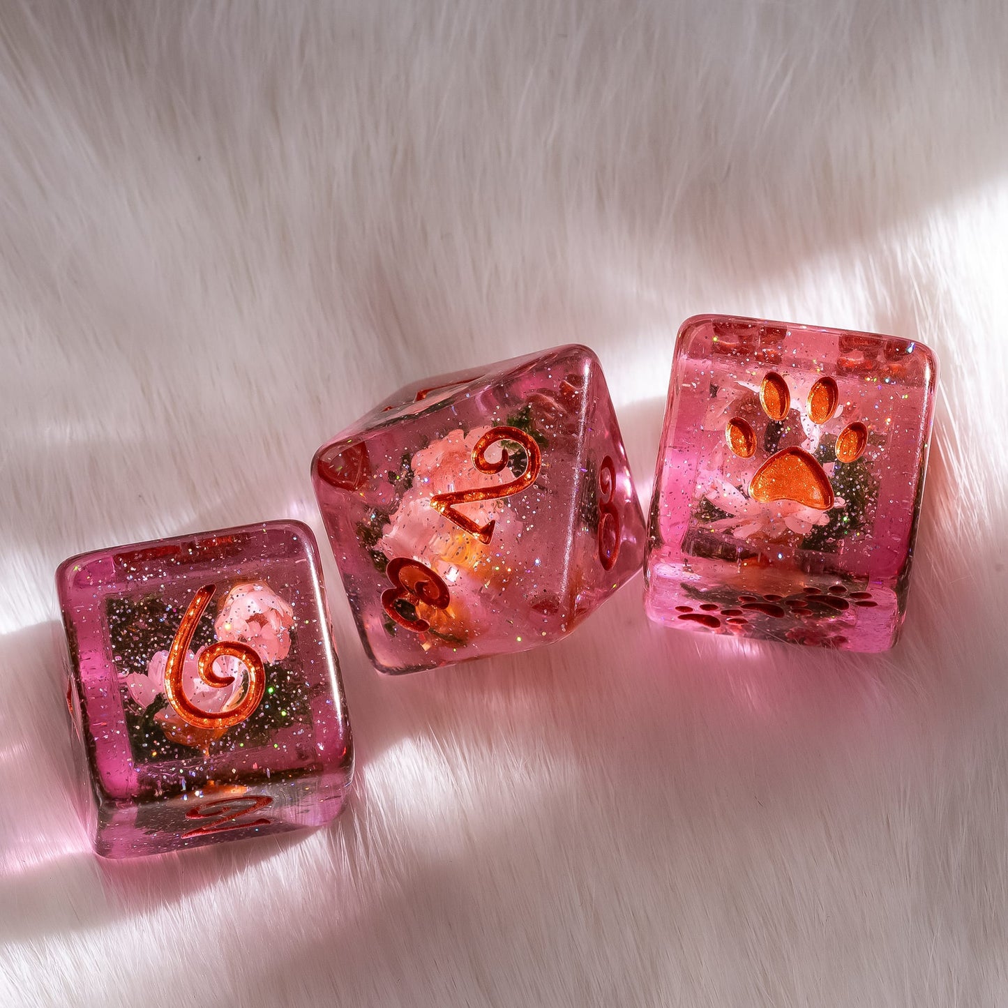Pink Flowers and Moss DnD Dice Set – 8-Piece with Real Botanicals | Fennek & Finch Dice Sets & Games Fennek and Finch