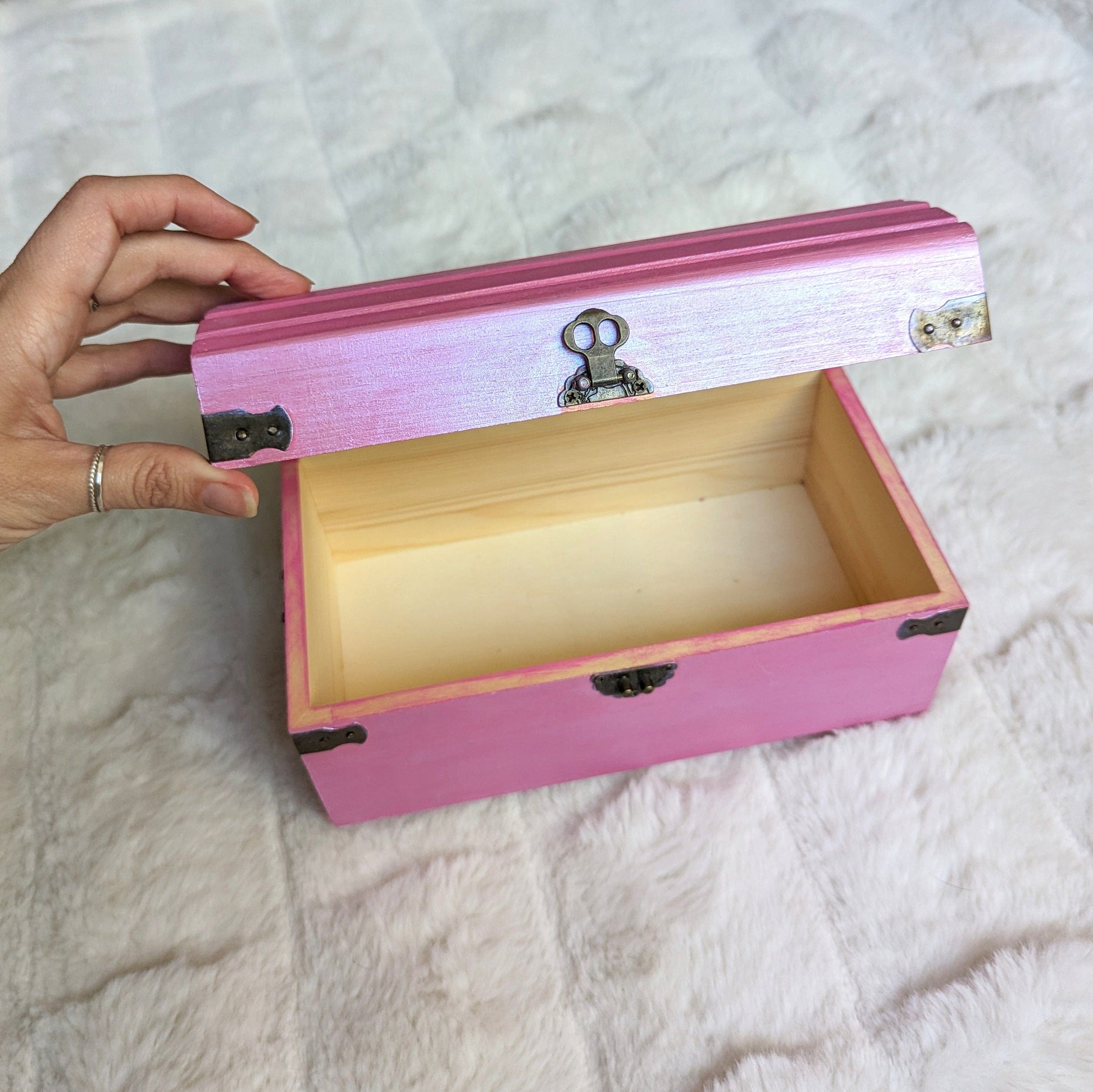 Pink Iridescent Wood Dice Chest - Large Size