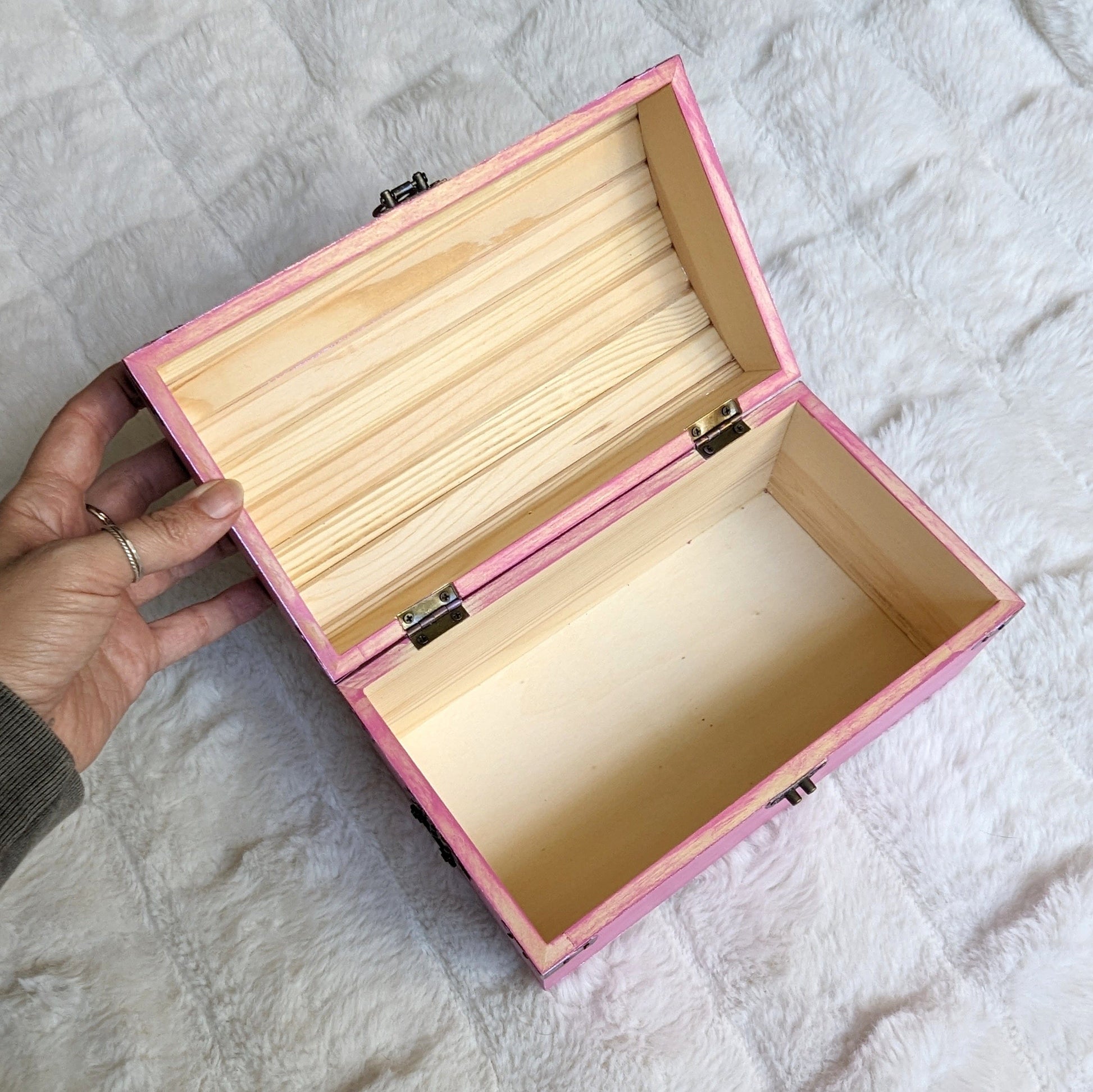 Pink Iridescent Wood Dice Chest - Large Size