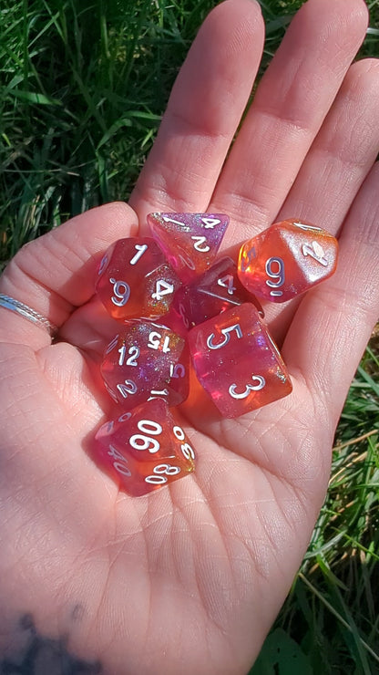 Purple and Orange Will O Wisp Dice Set