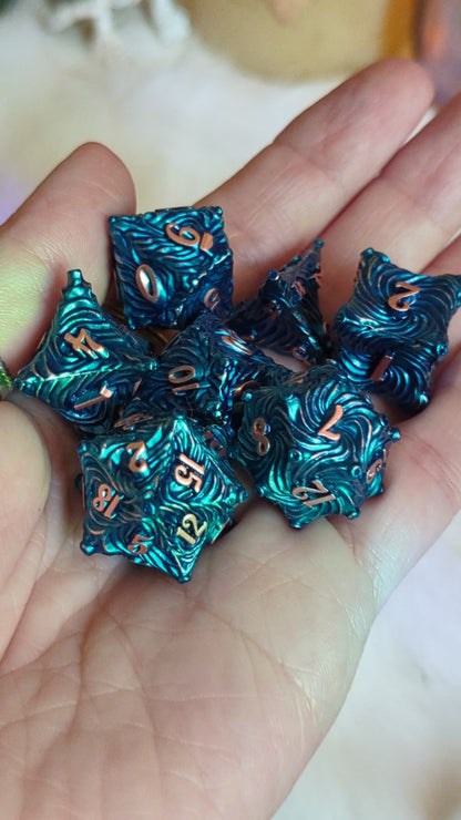 Enchanted Bark Metal Dice Set - Blue