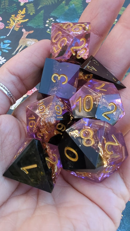 Blossom Night Sharp Edge TTRPG Dice Set.