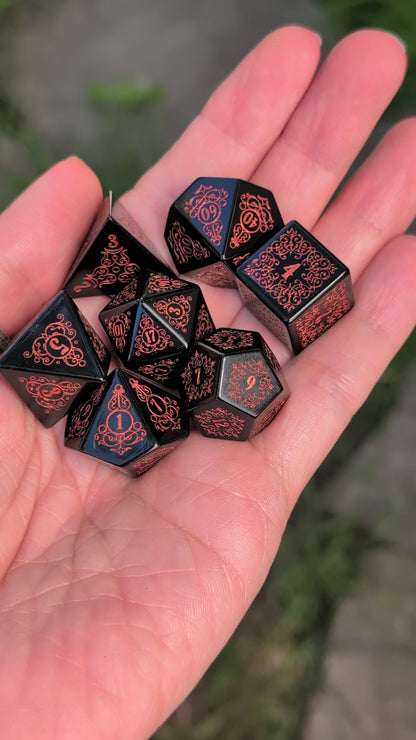 Garden Gate Obsidian Gemstone Dice Set with Copper Font | Fennek & Finch