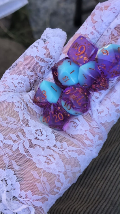 Diamond Cut DnD Dice Set - Blue & Purple Resin - Phantom Glass