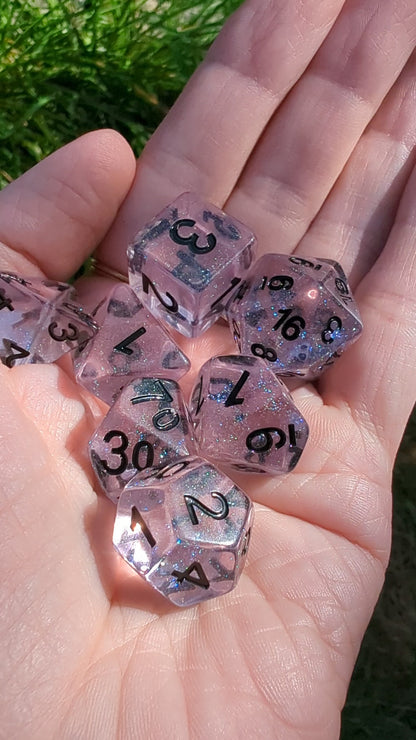 Pink Stardust Dice Set.