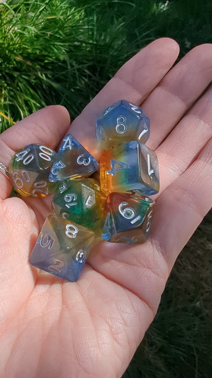 Cocktail Dice Set. Rainbow layered TTRPG Dice