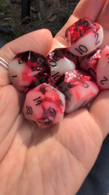 Red Diamond Cut DnD Dice Set - White Cloud & Silver Foil - Scarlet Specter