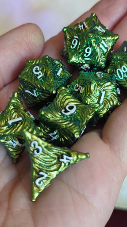 Enchanted Bark Metal Dice Set - Green