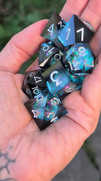 Midnight Current - Black & Blue Liquid Core DnD Dice Set