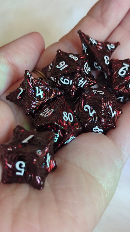 Enchanted Bark Metal Dice Set - Deep Red