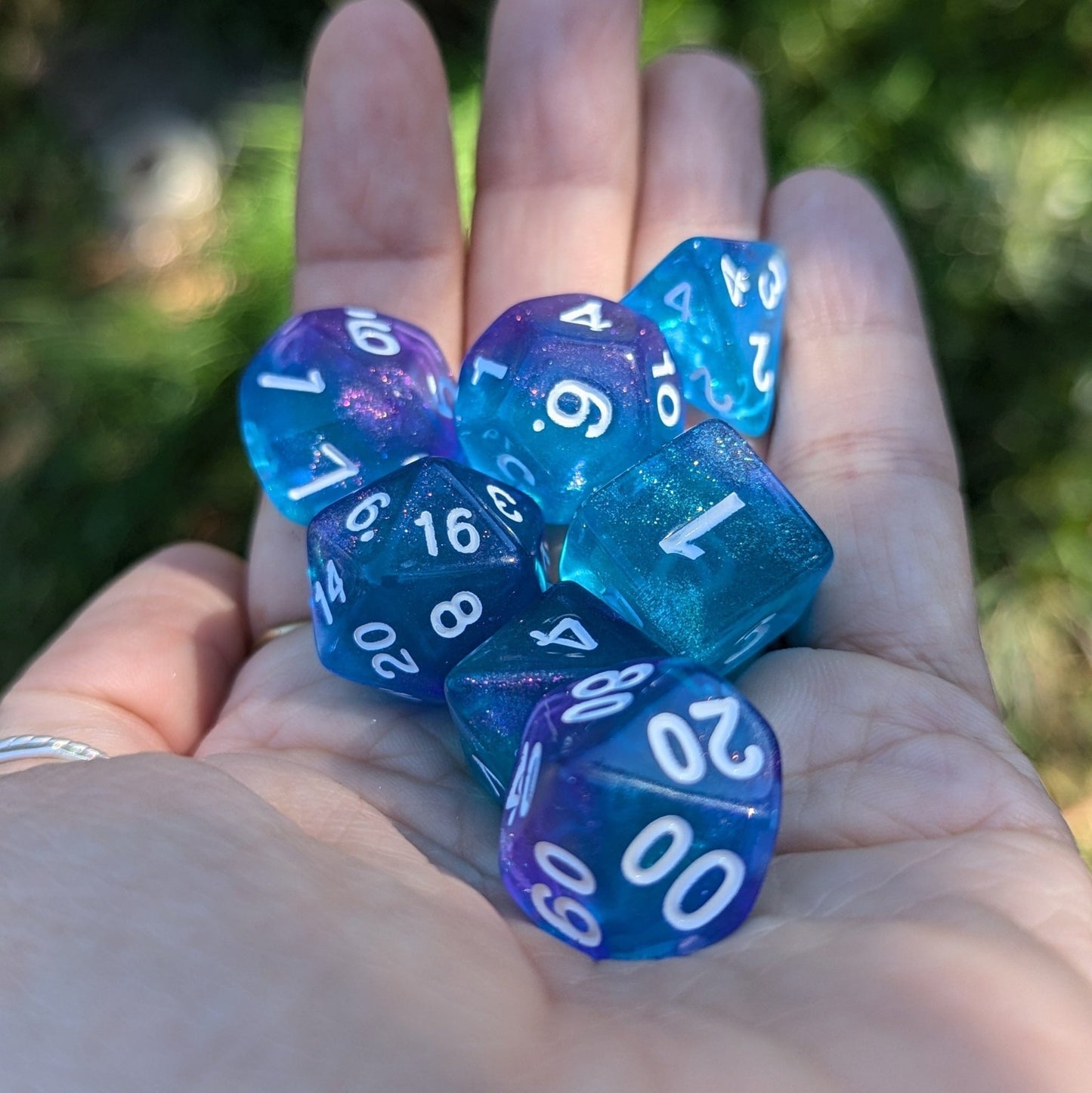Purple Blue Will O Wisp Dice Set – 7-Piece Ghostly Light DnD Dice Dice Sets & Games Fennek and Finch